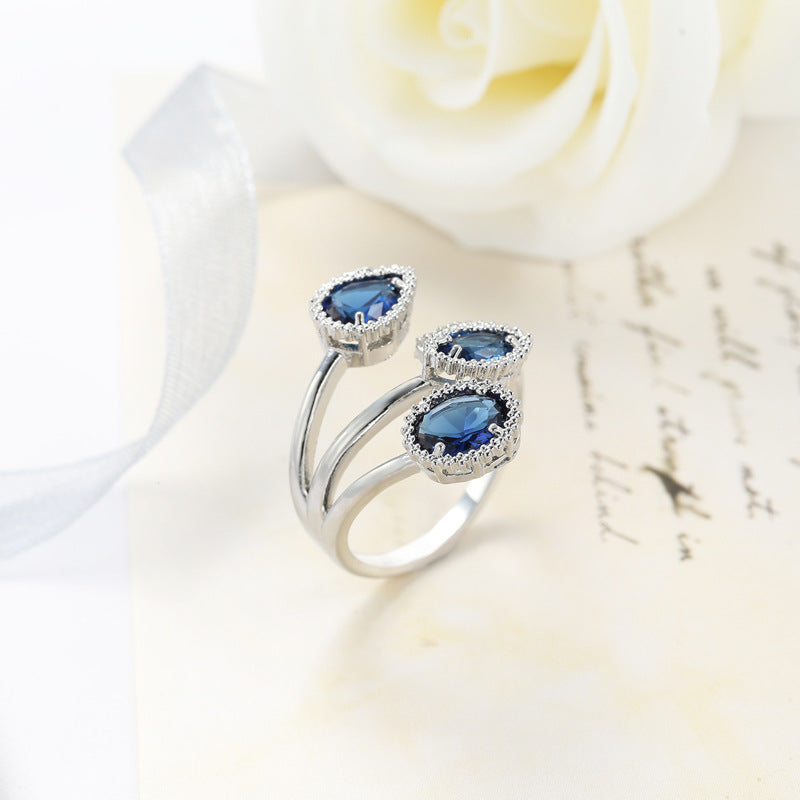 Women's Ornament Korean Style Fashion Water Drop Sapphire Blue Rings