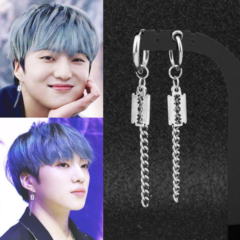 Group Personalized Blade Tassel Chain Long Stainless Steel Ear Earrings