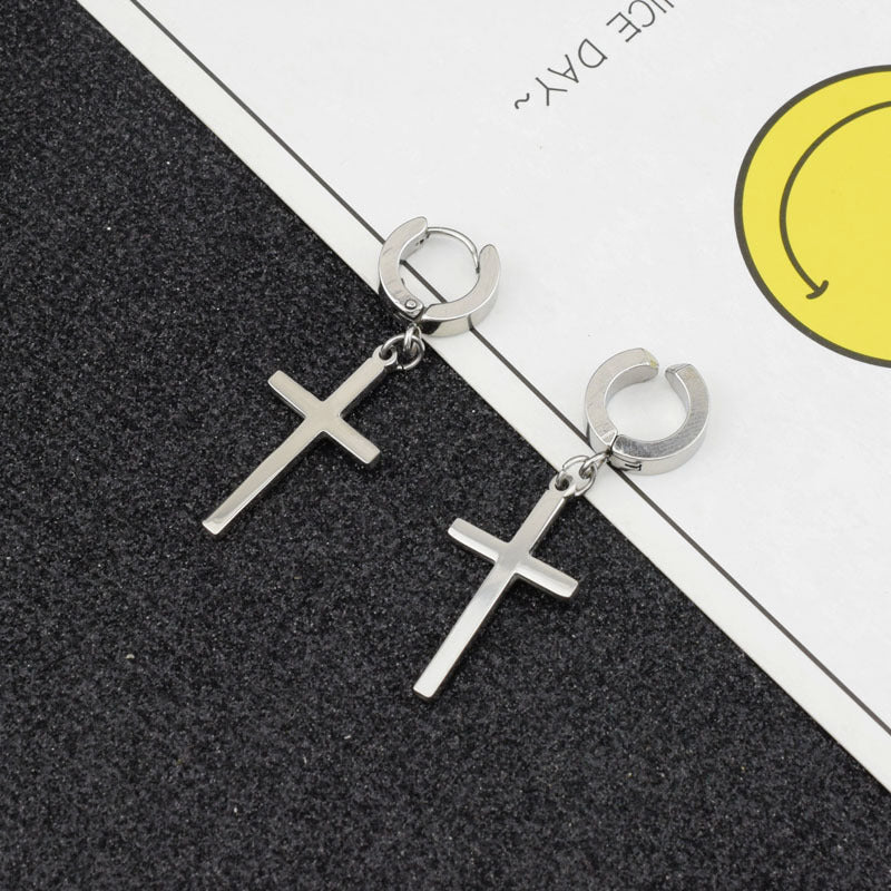 Women's & Men's Classic Cross Large Stainless Steel Ear Earrings