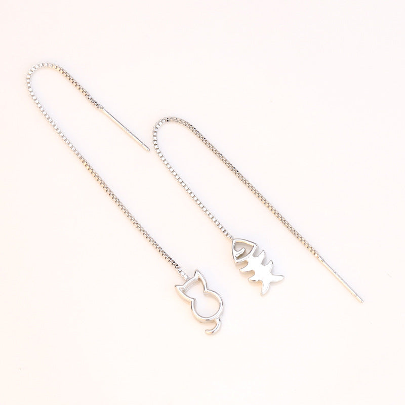Sterling Sier Fashion Cat Fish Long Fringe Cute Personality Kitten Ear Line