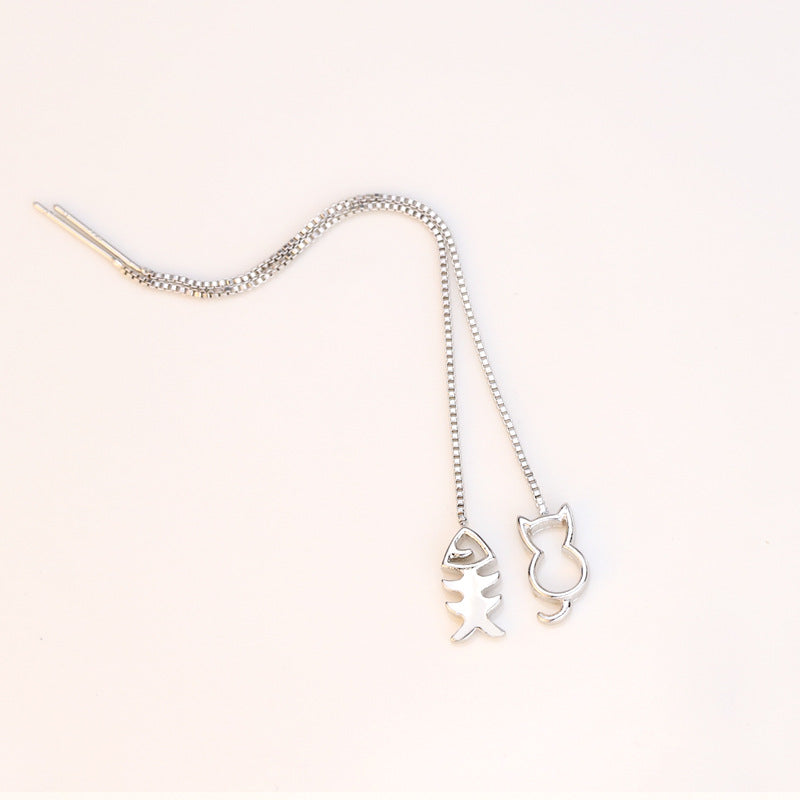 Sterling Sier Fashion Cat Fish Long Fringe Cute Personality Kitten Ear Line