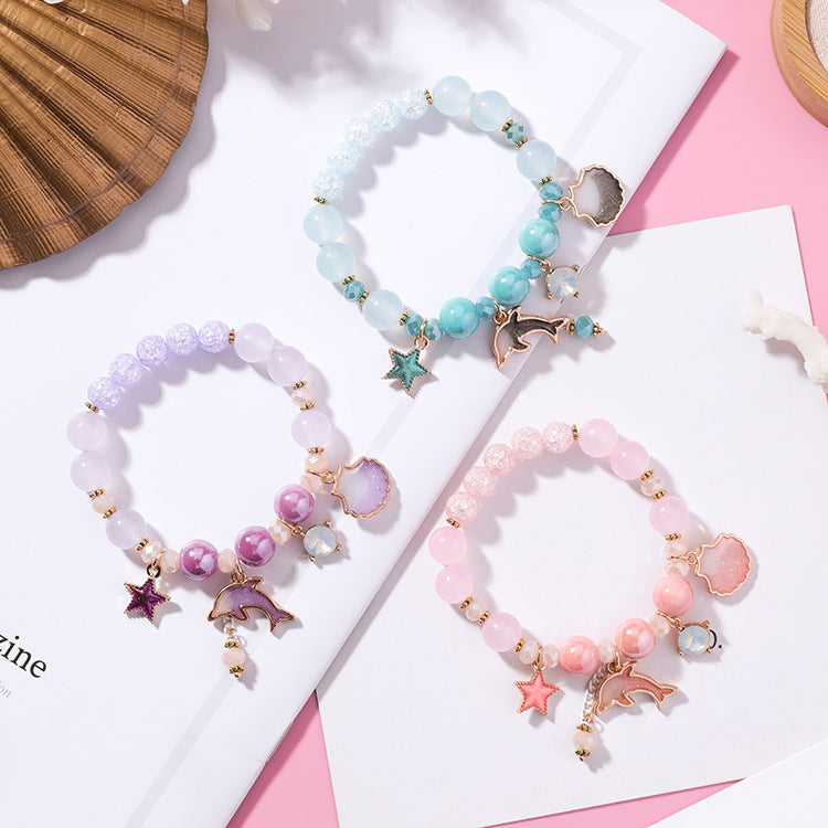 Korean Style Rose Chalcedony Crystal Single Popcorn Dolphin Bracelets