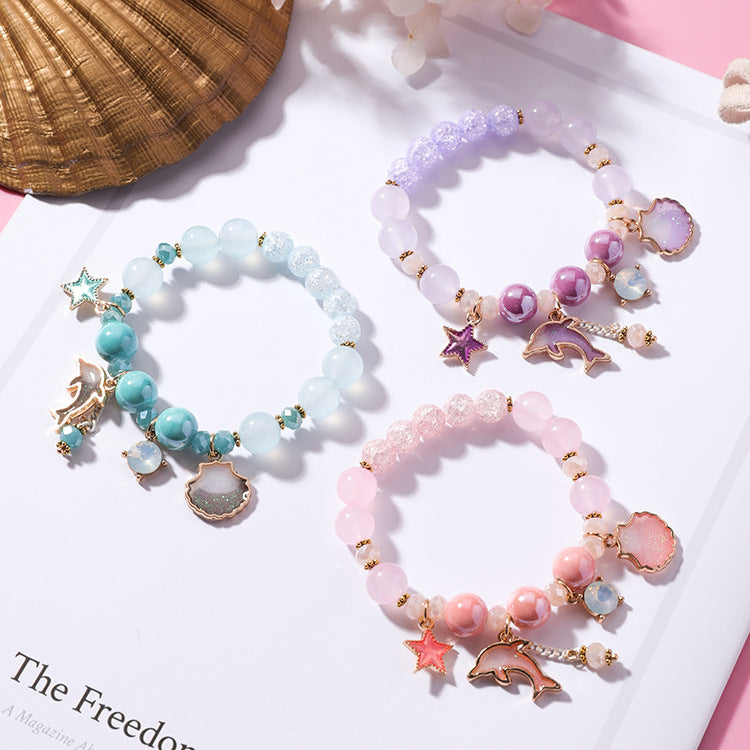 Korean Style Rose Chalcedony Crystal Single Popcorn Dolphin Bracelets