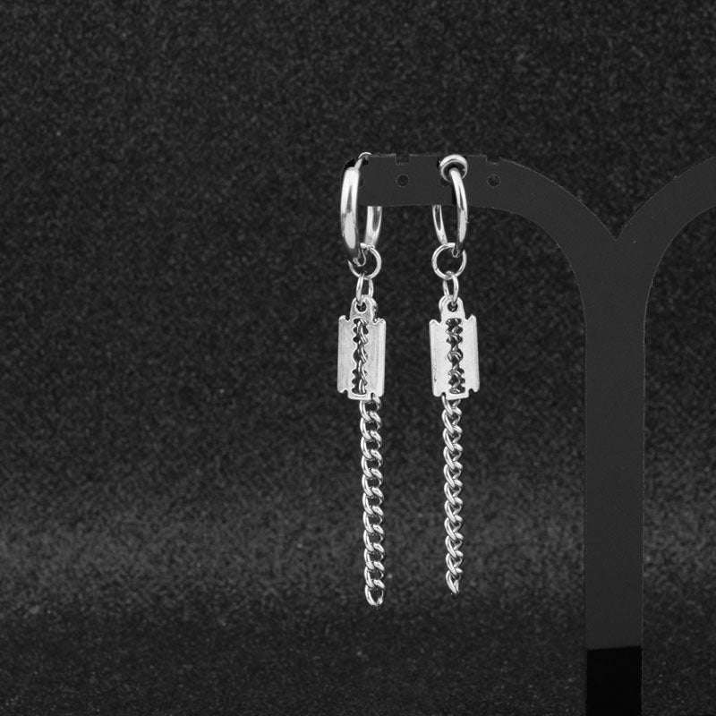 Group Personalized Blade Tassel Chain Long Stainless Steel Ear Earrings