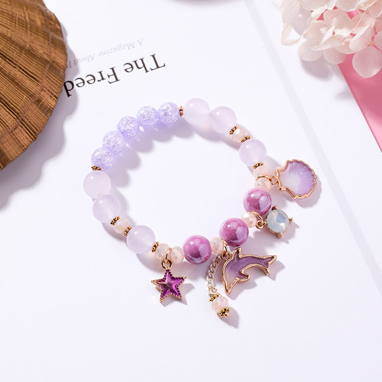 Korean Style Rose Chalcedony Crystal Single Popcorn Dolphin Bracelets