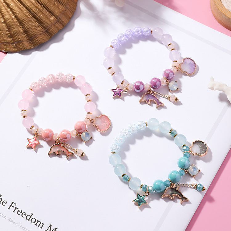 Korean Style Rose Chalcedony Crystal Single Popcorn Dolphin Bracelets