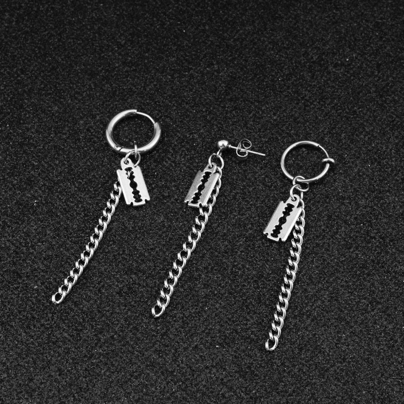 Group Personalized Blade Tassel Chain Long Stainless Steel Ear Earrings