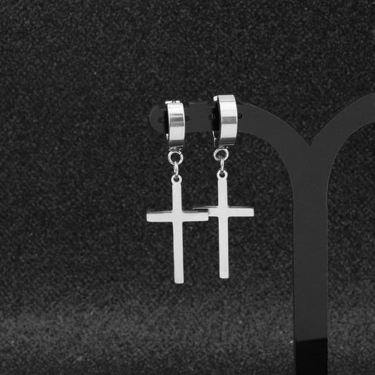 Women's & Men's Classic Cross Large Stainless Steel Ear Earrings