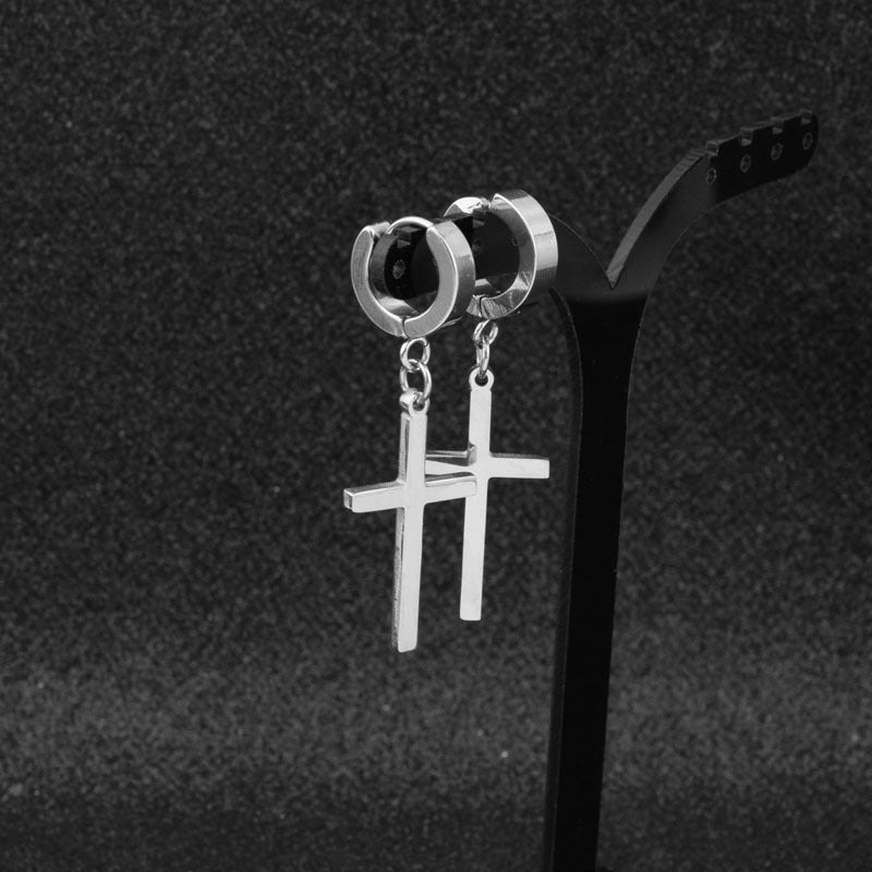 Women's & Men's Classic Cross Large Stainless Steel Ear Earrings