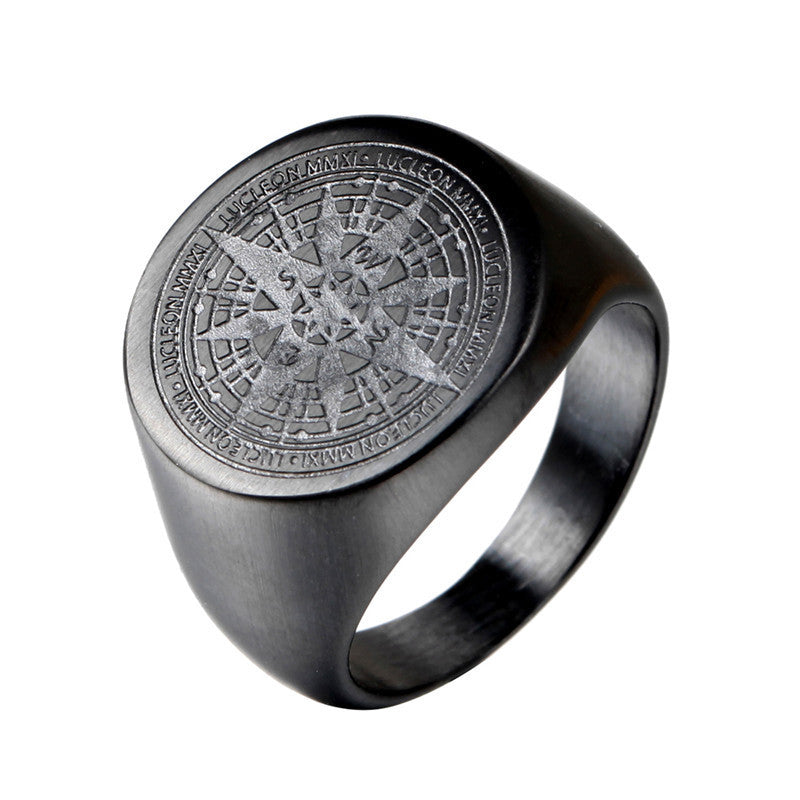 Elegant Versatile Men's Stainless Steel Compass Ring