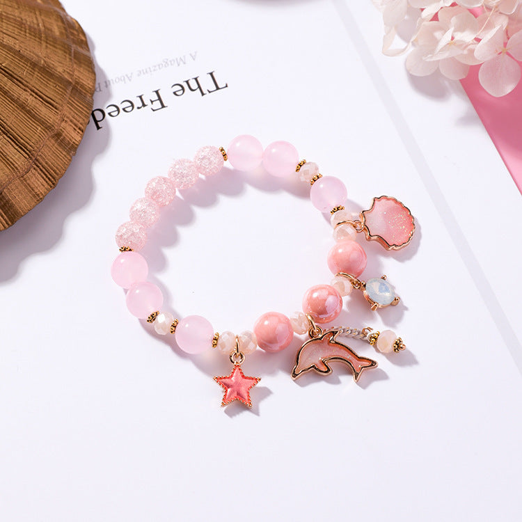 Korean Style Rose Chalcedony Crystal Single Popcorn Dolphin Bracelets