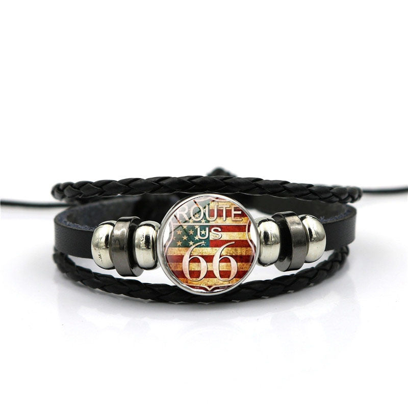 Men's Leather National Flag Time Stone Western Bracelet