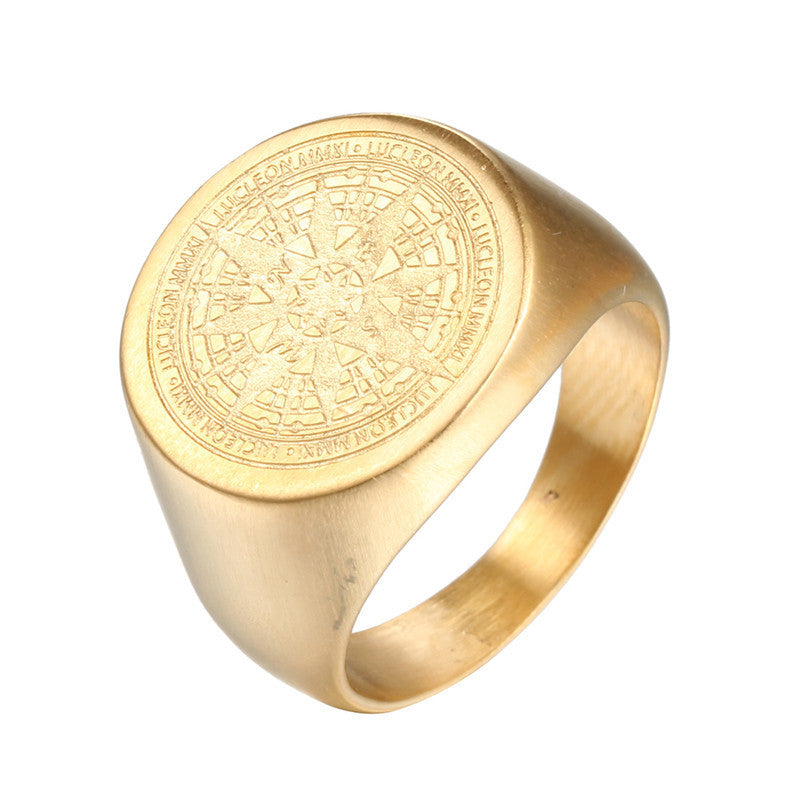 Elegant Versatile Men's Stainless Steel Compass Ring