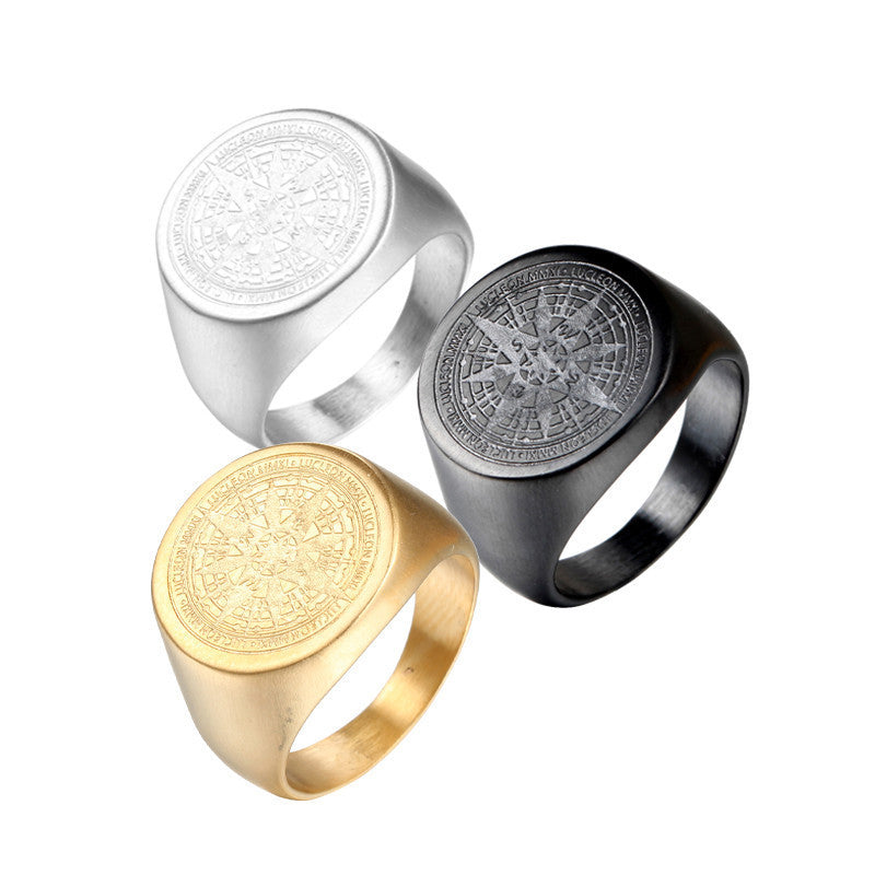 Elegant Versatile Men's Stainless Steel Compass Ring