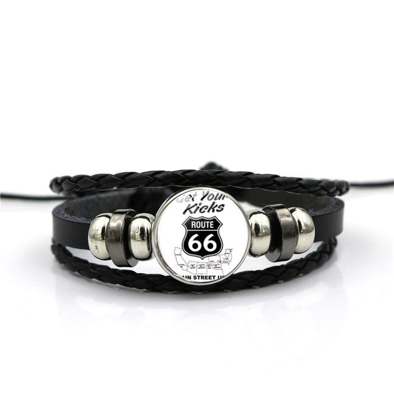 Men's Leather National Flag Time Stone Western Bracelet