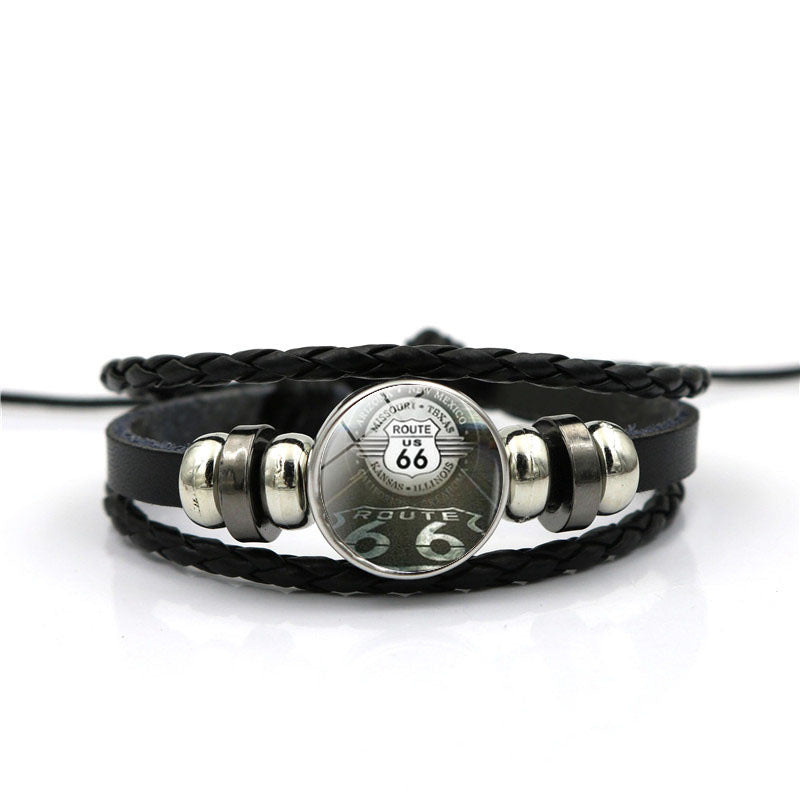 Men's Leather National Flag Time Stone Western Bracelet