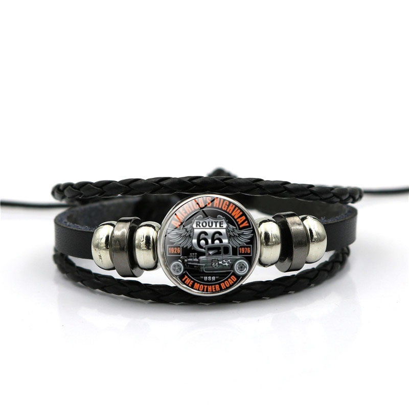 Men's Leather National Flag Time Stone Western Bracelet