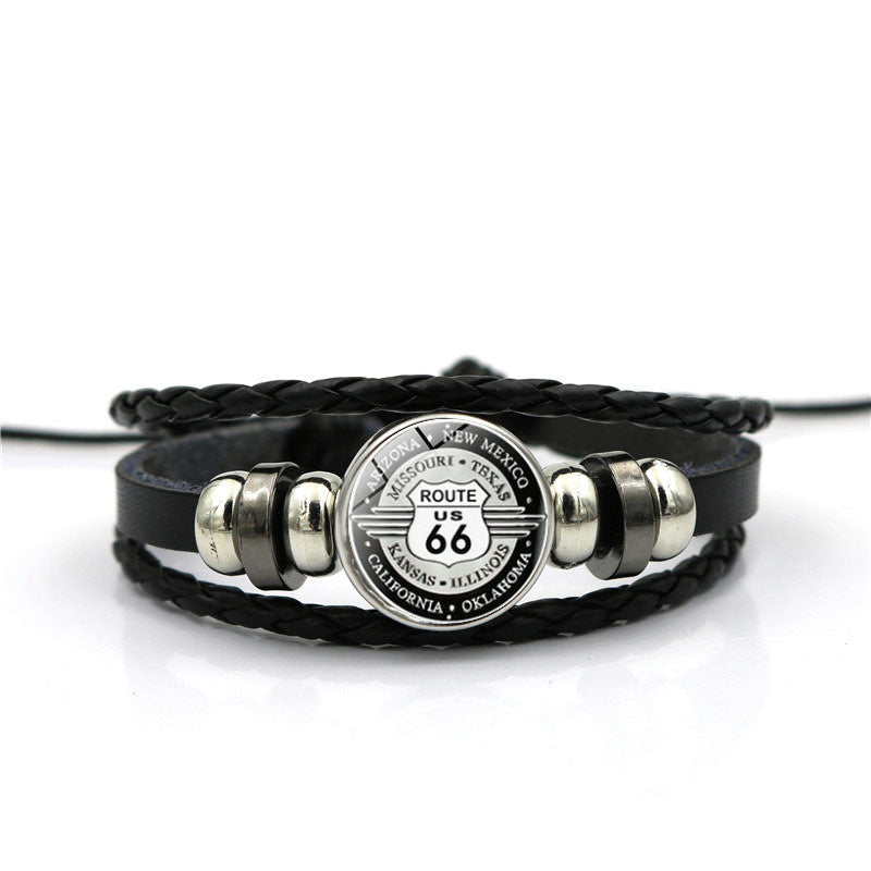 Men's Leather National Flag Time Stone Western Bracelet