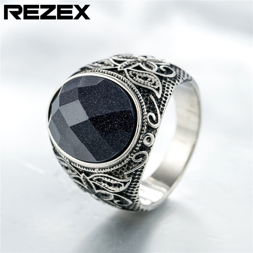Personality Vintage Engraving Gem Titanium Steel Rings