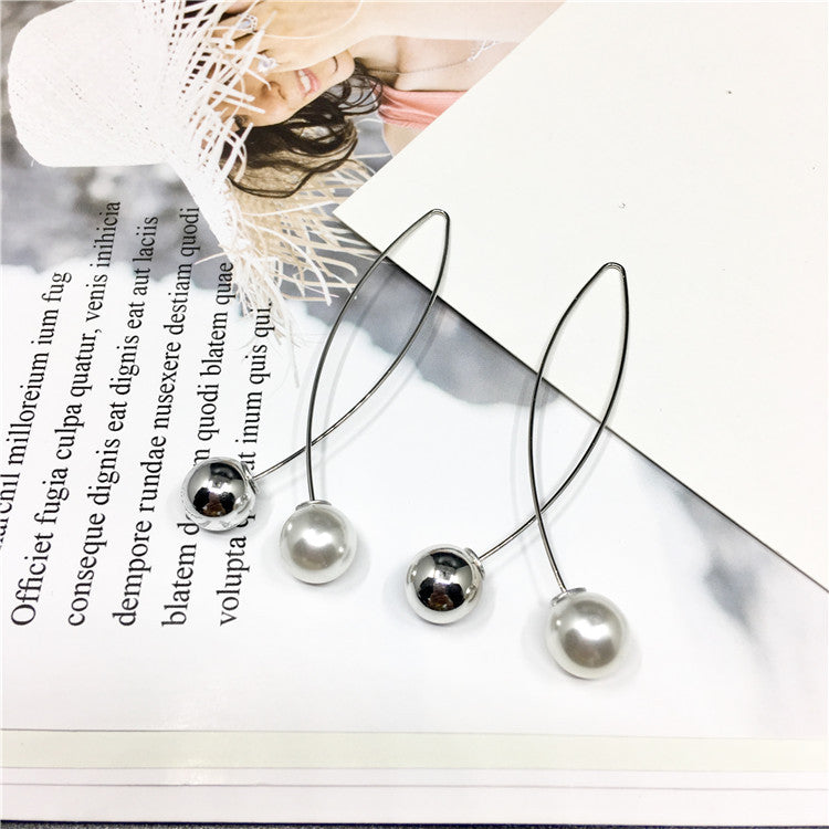 Women's Pearl Fork Long Simple Generous Alloy Earrings