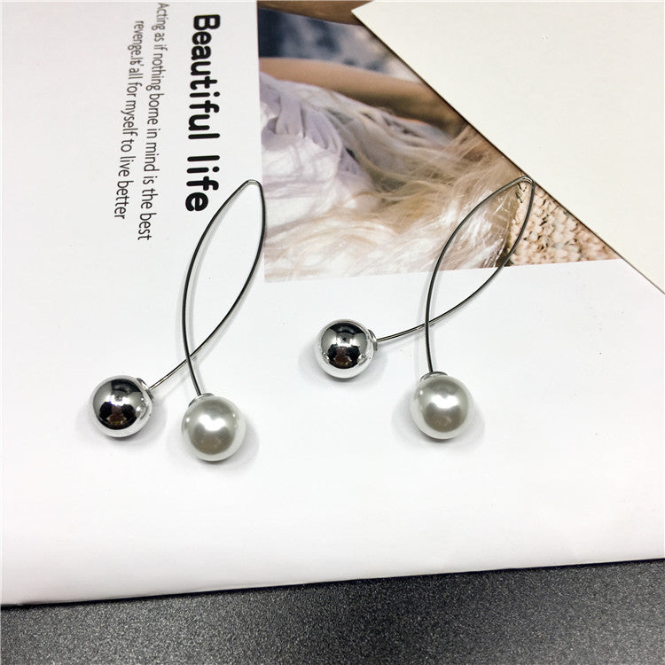 Women's Pearl Fork Long Simple Generous Alloy Earrings