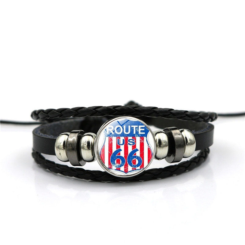 Men's Leather National Flag Time Stone Western Bracelet