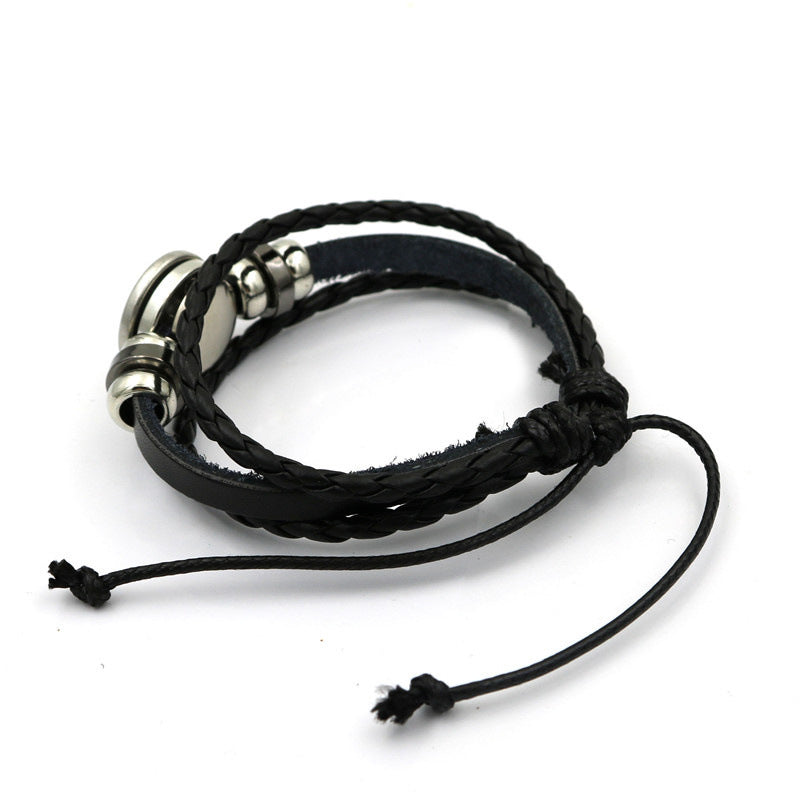 Men's Leather National Flag Time Stone Western Bracelet
