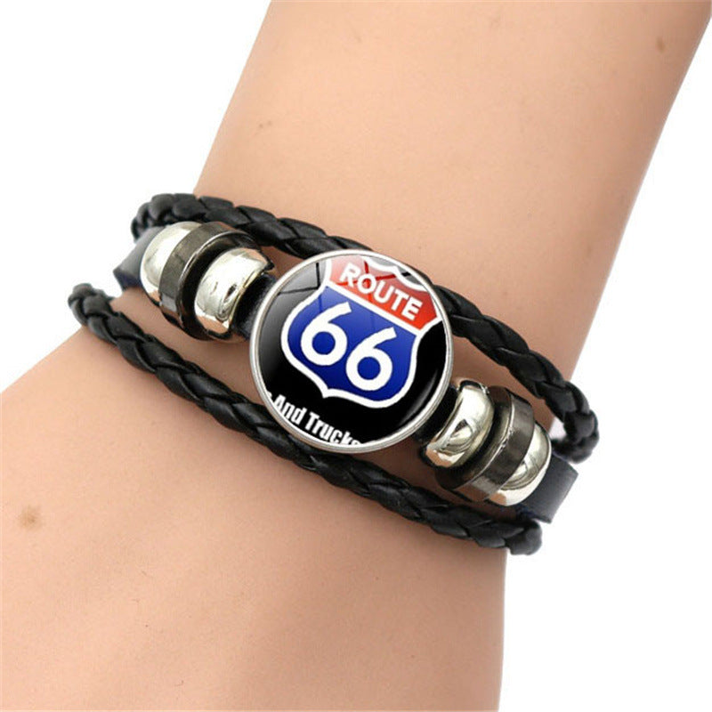 Men's Leather National Flag Time Stone Western Bracelet