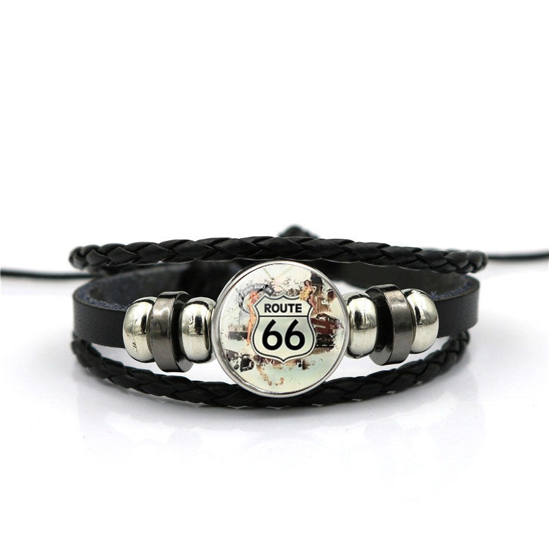 Men's Leather National Flag Time Stone Western Bracelet