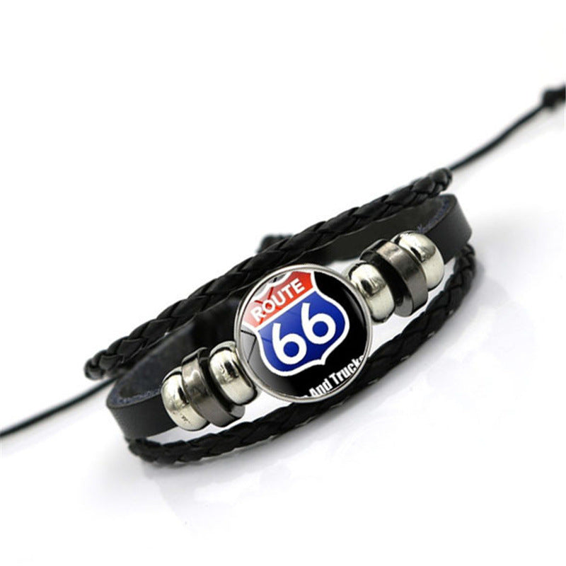 Men's Leather National Flag Time Stone Western Bracelet