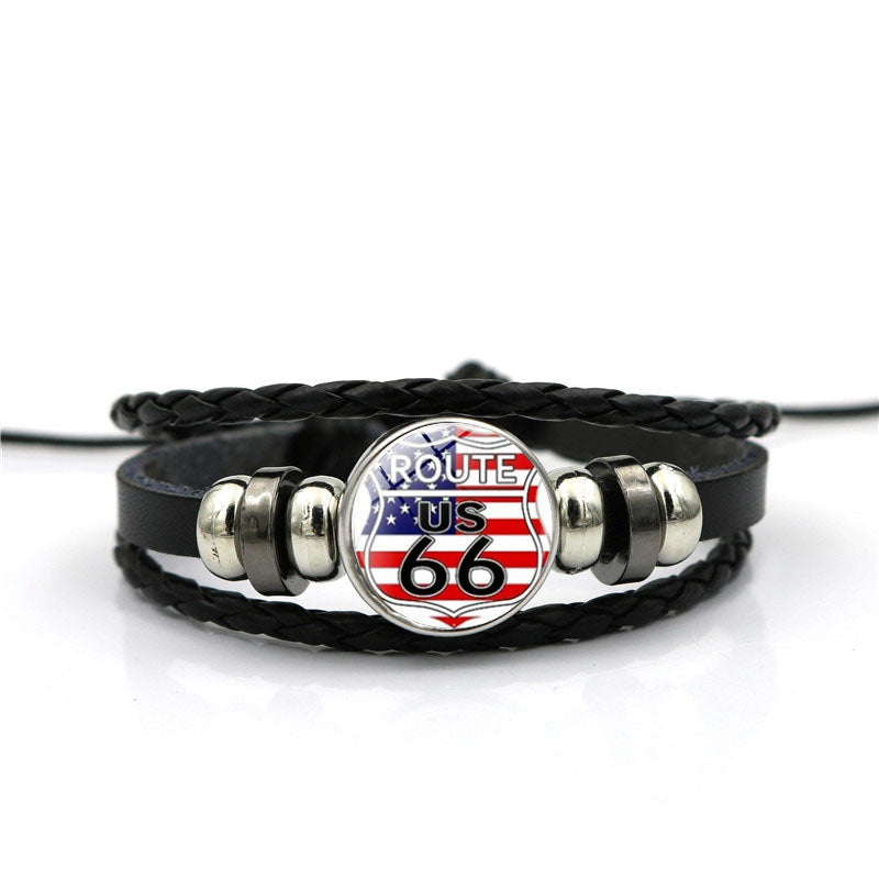 Men's Leather National Flag Time Stone Western Bracelet