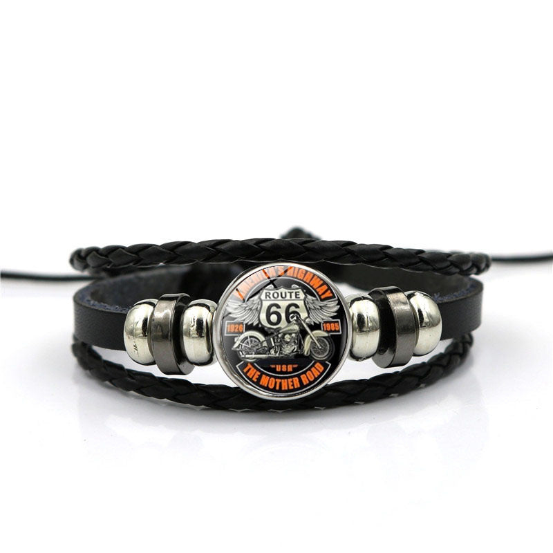 Men's Leather National Flag Time Stone Western Bracelet
