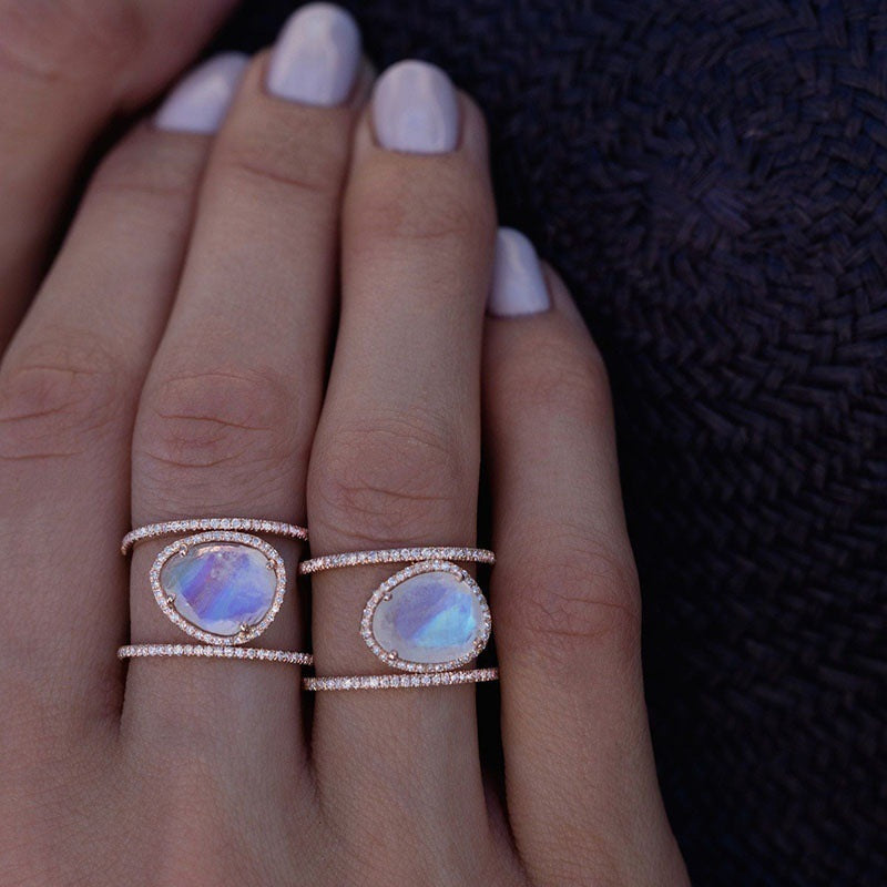 Irregular Moonstone Rose Gold Plated Cell Rings