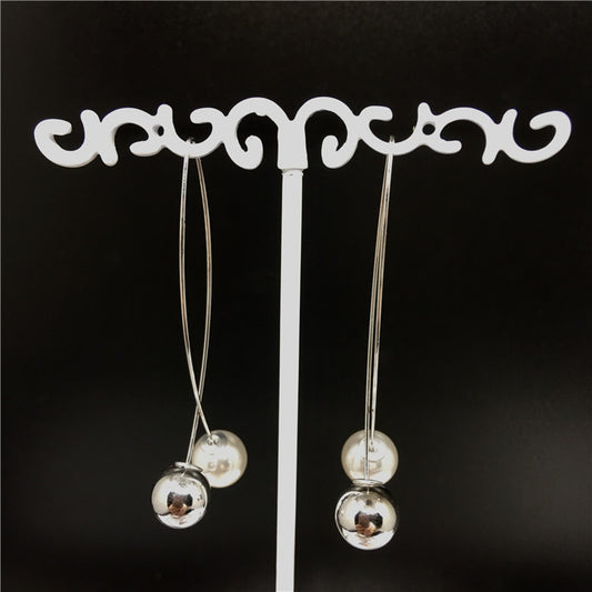 Women's Pearl Fork Long Simple Generous Alloy Earrings