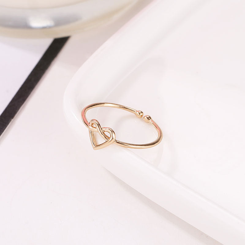 Women's Knotted Simple Graceful Hollow Loving Heart With Opening Rings