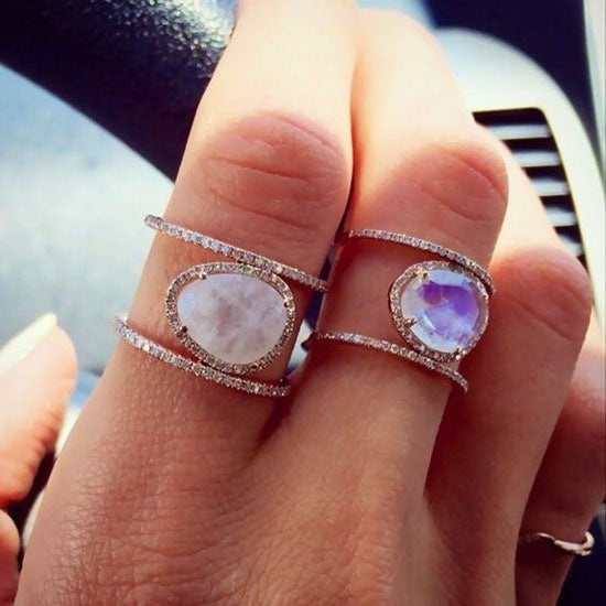 Irregular Moonstone Rose Gold Plated Cell Rings