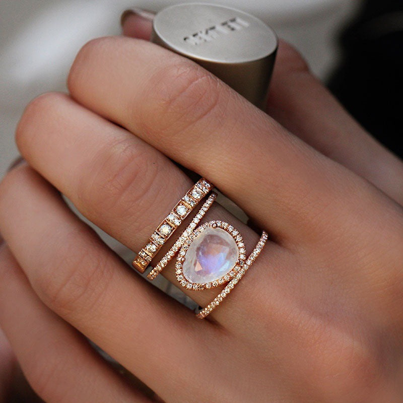 Irregular Moonstone Rose Gold Plated Cell Rings