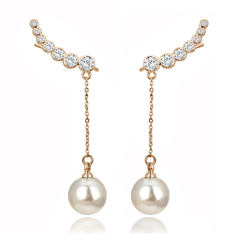 Pearl Copper Inlaid Zircon Ear Gold Rings