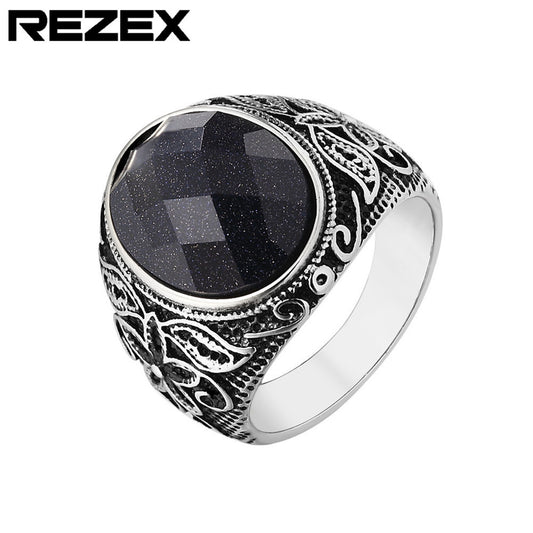 Personality Vintage Engraving Gem Titanium Steel Rings