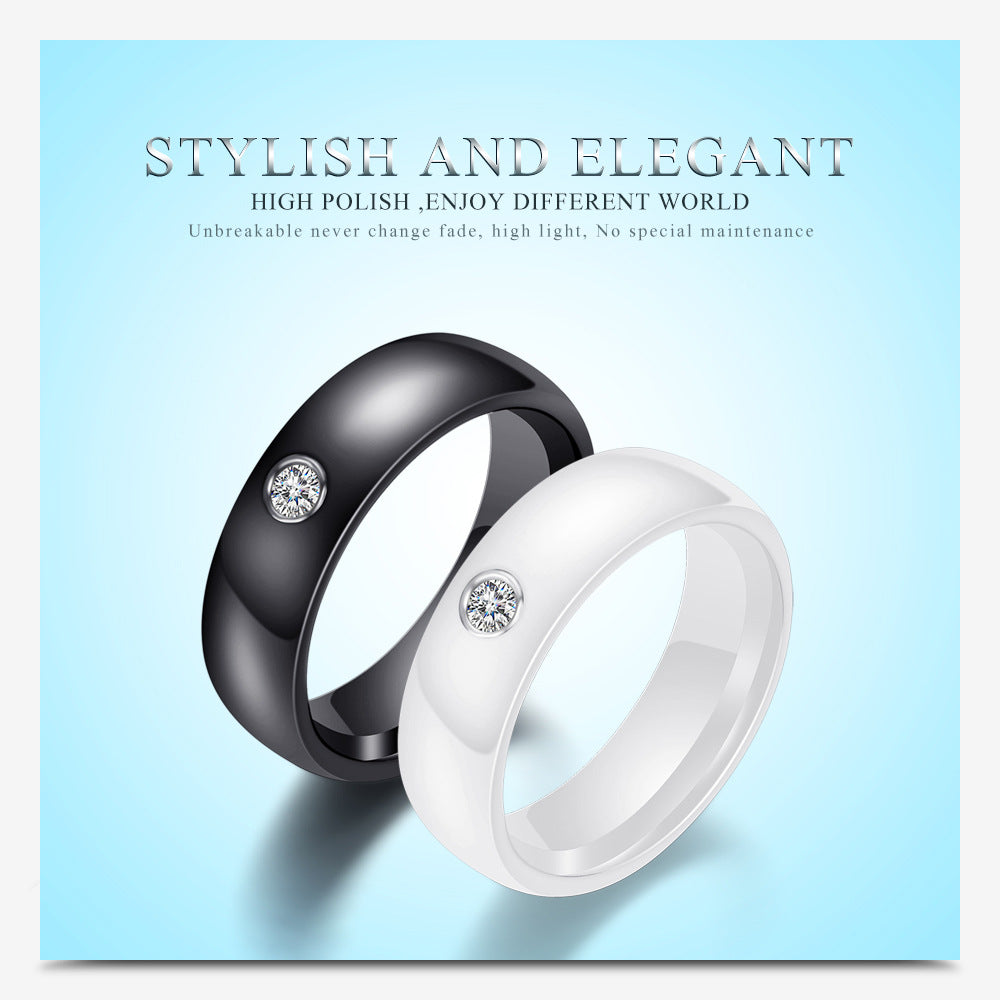 Ceramic Single Rhinestone Fashion Trend Couple Rings