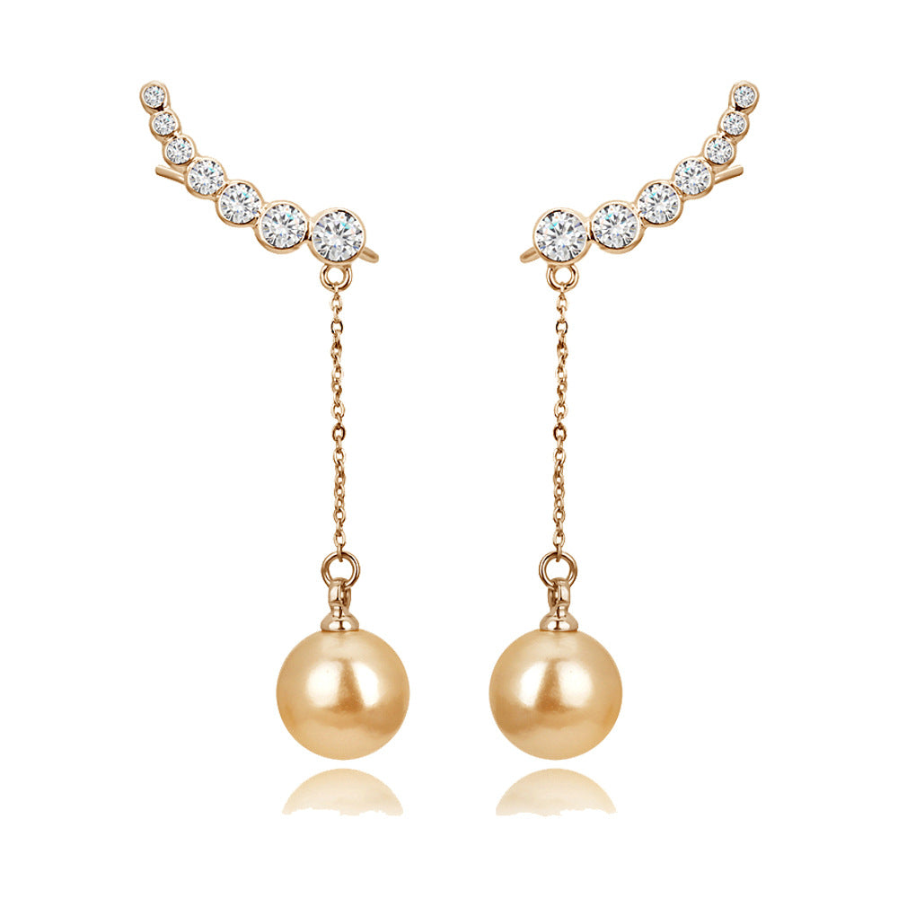 Pearl Copper Inlaid Zircon Ear Gold Rings