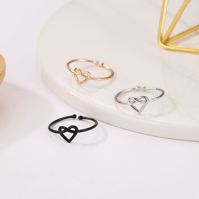 Women's Knotted Simple Graceful Hollow Loving Heart With Opening Rings