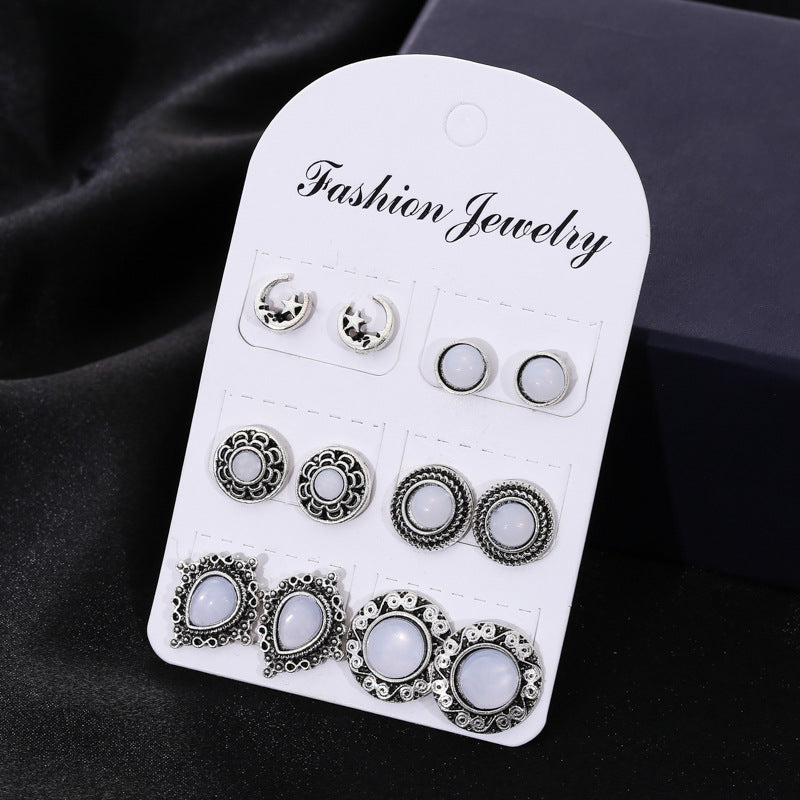 Pairs Of Water Drop White Gem Bohemian Style Earrings