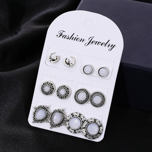 Pairs Of Water Drop White Gem Bohemian Style Earrings