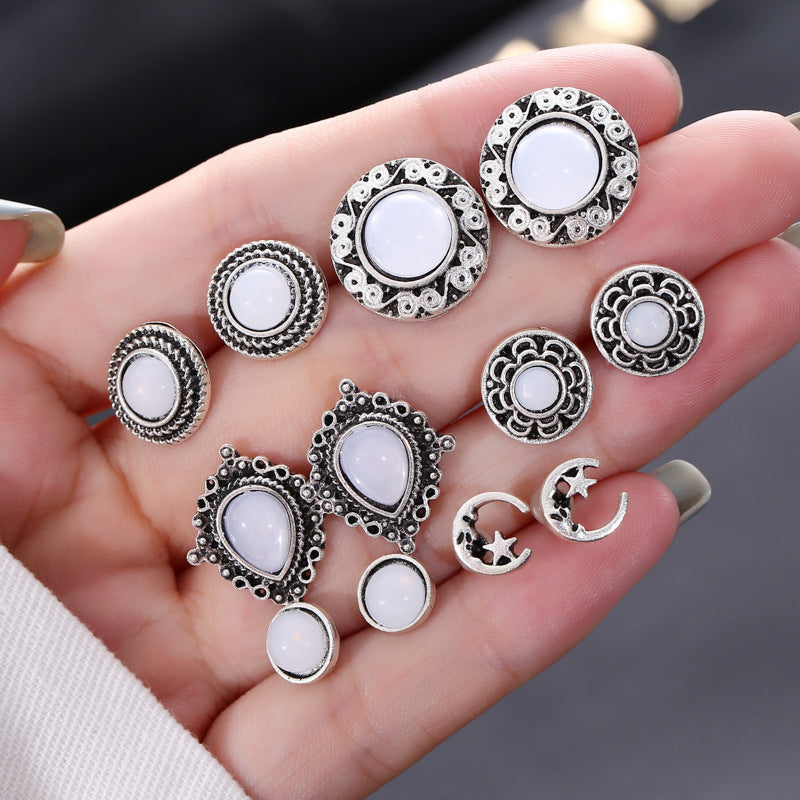 Pairs Of Water Drop White Gem Bohemian Style Earrings