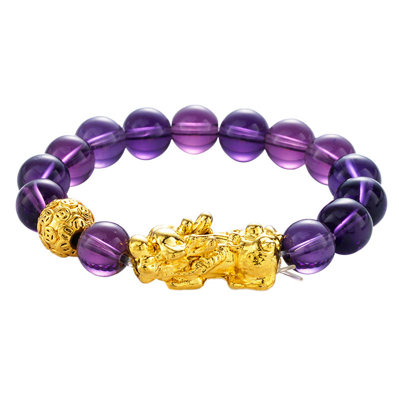 Men's & Women's Agate Couple Six Words Mantra Alluvial Gold Gilt Beaded Bracelet