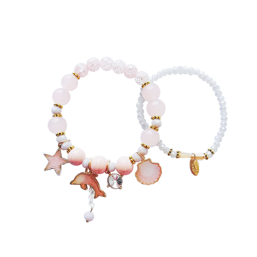Korean Style Rose Chalcedony Crystal Single Popcorn Dolphin Bracelets