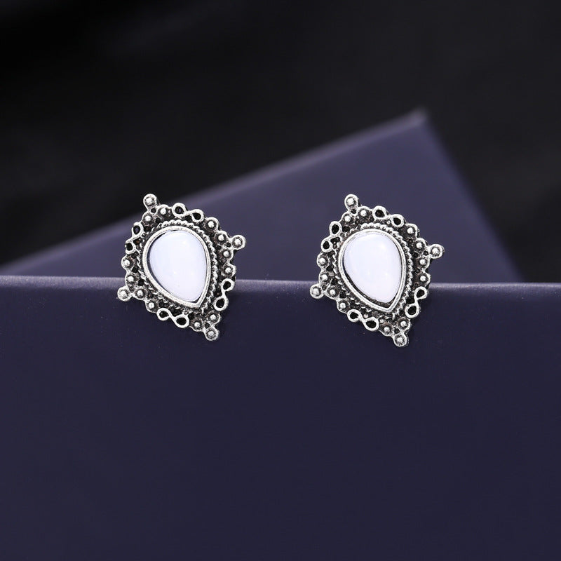 Pairs Of Water Drop White Gem Bohemian Style Earrings