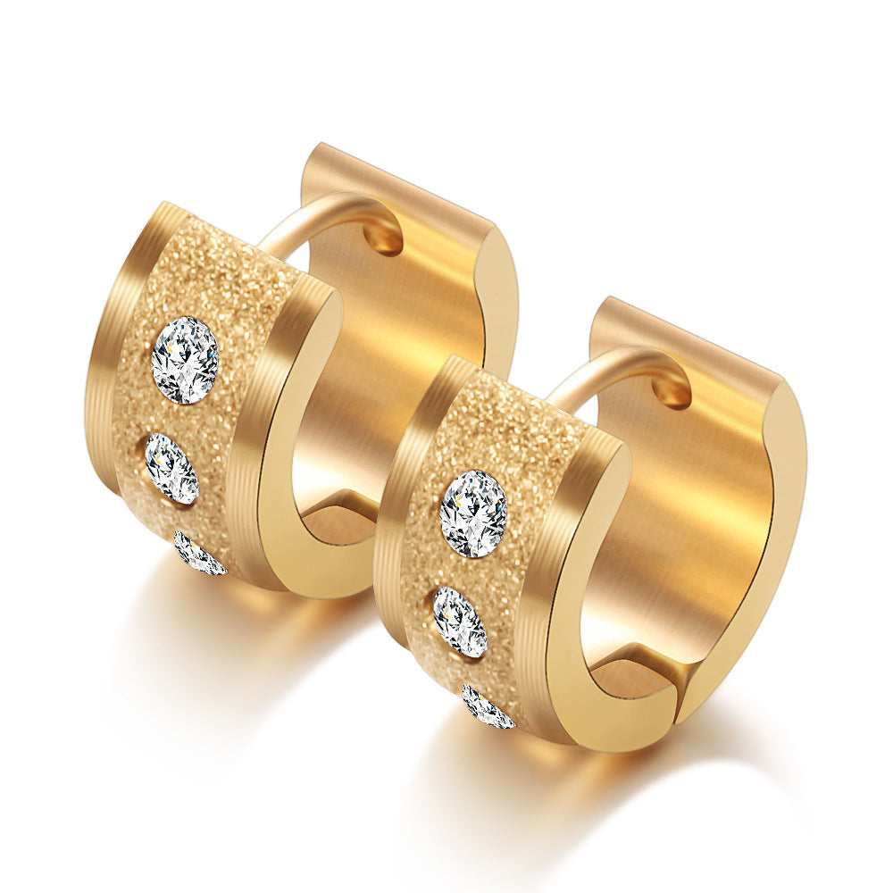 Gold Frosted Diamond Studded Hollow Round Earrings