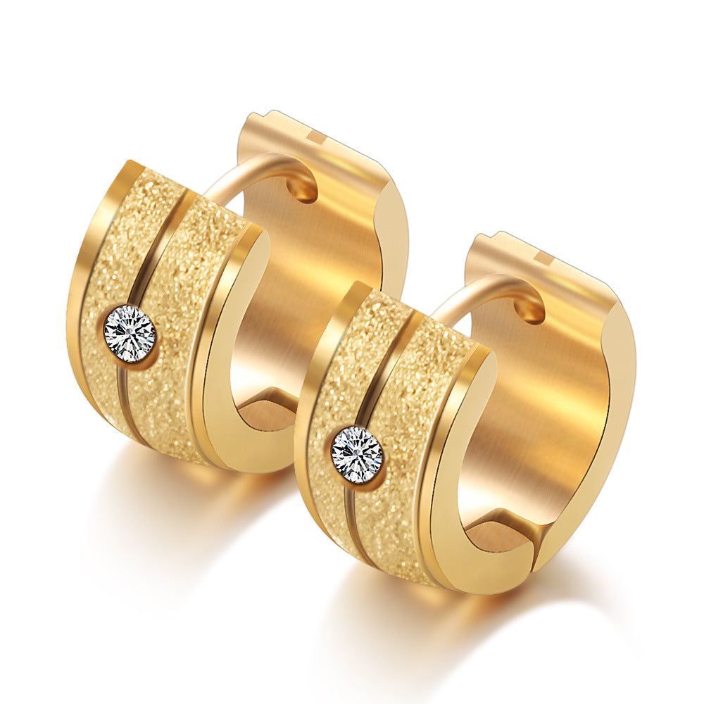 Gold Frosted Diamond Studded Hollow Round Earrings